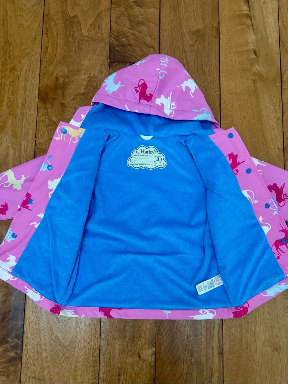 Hatley Girls Color Changing Unicorn Raincoat Pink Terry Lined Size 3